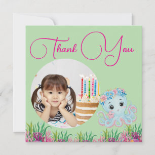 Carte De Remerciements Fête sous-marine Floral Pieuvre Photo Anniversaire