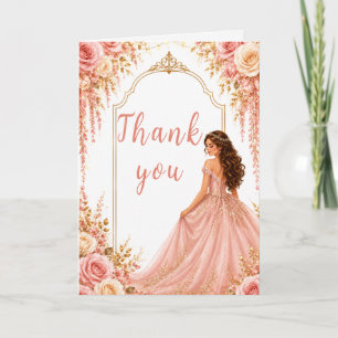 Carte De Remerciements Fête Sweet Sixteen Fleurs Rose Pâle Or