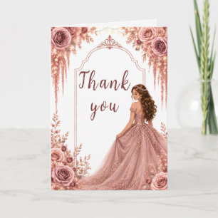Carte De Remerciements Fête Sweet Sixteen Fleurs Rose Pâle Poussiéreuse