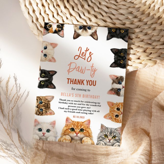 Carte De Remerciements Fêtons les 5 ans de notre chat | Enfant personnali (Let's Pawty Cat 5th Birthday | Custom Birthday Kid Thank You Card
)