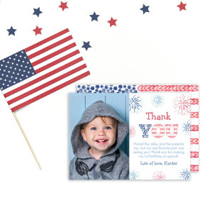 Carte De Remerciements Feu d'artifice rouge blanc et bleu du 14 juillet p