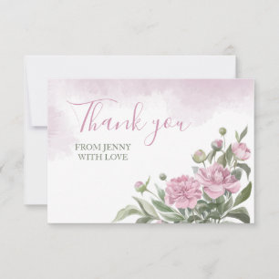 Carte De Remerciements Feuillage de pivoine rose à l'aquarelle