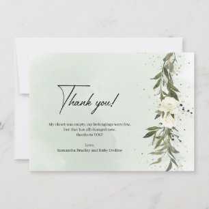 Carte De Remerciements Feuillage d'olivier vert poussiéreux Roses blanche