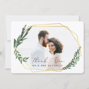 Carte De Remerciements feuillage géométrique aquarelle or