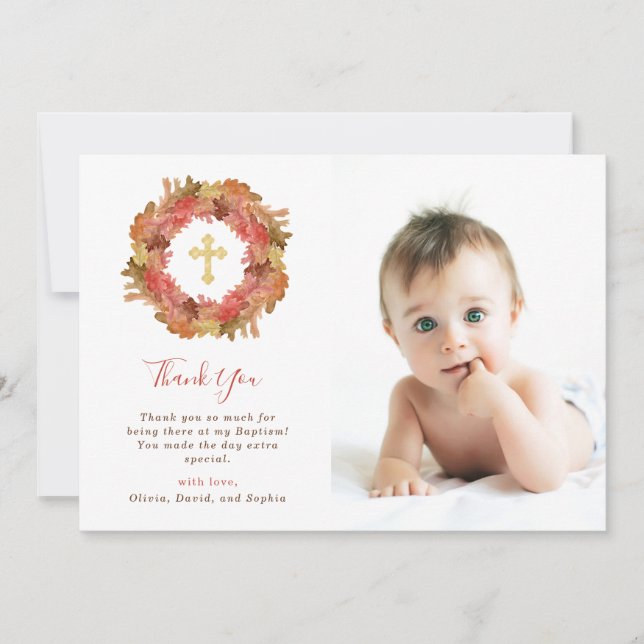 Carte De Remerciements Feuille d'automne du baptême | d'automne et photo (Devant)