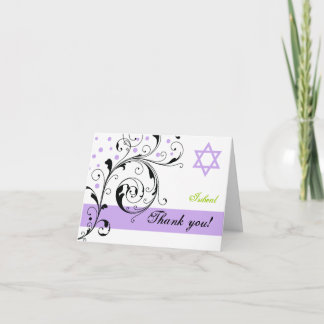 Carte De Remerciements Feuille de défilement blanc violet & Étoile de Dav