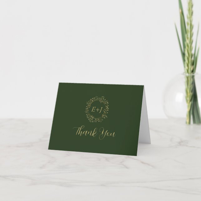 Carte De Remerciements Feuille minimale | Mariage de monogramme officiel  (Devant)