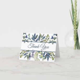 Carte De Remerciements Feuilles Bleu Indigo Bordure