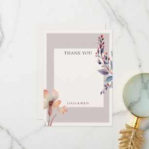 Carte De Remerciements Feuilles bleues aquarelle classique mariage blanc 