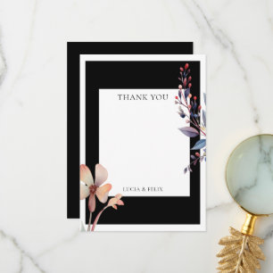 Carte De Remerciements Feuilles bleues classiques aquarelle Mariage vierg