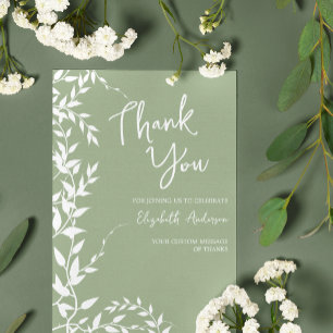 Carte De Remerciements Feuilles Botaniques Vert Sauge Mariage