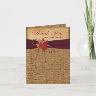 Carte De Remerciements Feuilles d'Automne, Burlap FAUX PHOTO FACULTATIF -