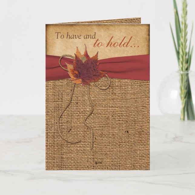 Carte De Remerciements Feuilles d'automne, Mariage plié FAUX Burlap (Devant)