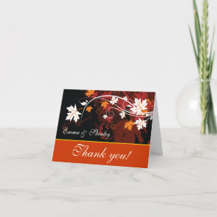 Carte De Remerciements Feuilles d'automne orange rouge blanc Remerciement
