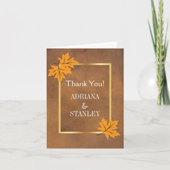 Carte De Remerciements Feuilles de érable orange sur un fond de mariage m (Devant)