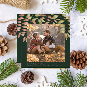 Carte De Remerciements Feuilles de mariage de photo de vert émeraude rust