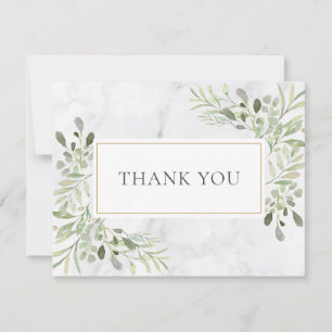 Carte De Remerciements Feuilles de printemps élégantes Marbre blanc Entre