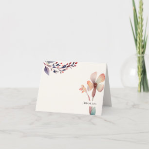 Carte De Remerciements Feuilles Florales Bleu Aquarelle Classique