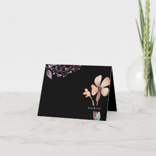 Carte De Remerciements Feuilles Florales Classiques Aquarelle Bleue