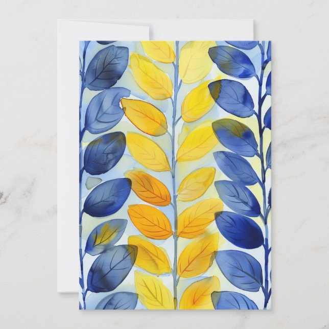 Carte De Remerciements Feuilles jaune et bleu (Devant)