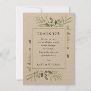 Carte De Remerciements Feuilles Rurales Douces Poème de Baby Shower
