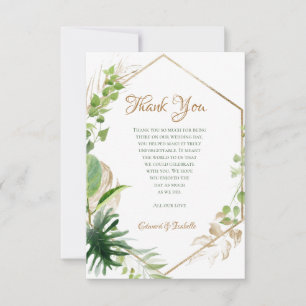 Carte De Remerciements Feuilles vertes et or aquarelle tropicale géométri