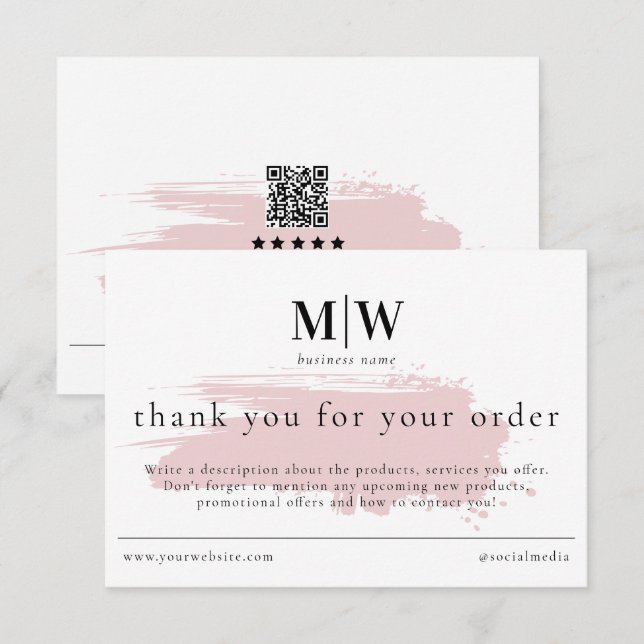 Carte De Remerciements Fiche d'information sur le monogramme rose pour l' (Devant / Derrière)