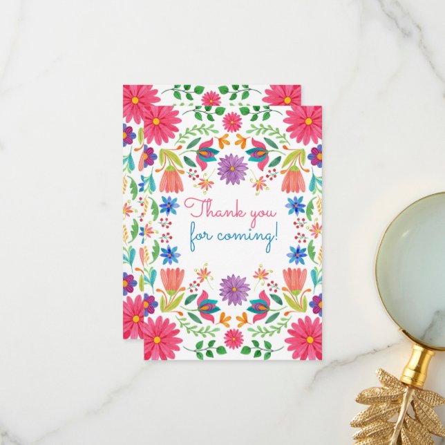 Carte De Remerciements Fiesta Mexicaine Aquarelle Florale Anniversaire (Devant/Arrière en situation)