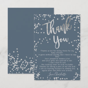 Carte De Remerciements Fil argenté moderne confetti bleu baby shower de r