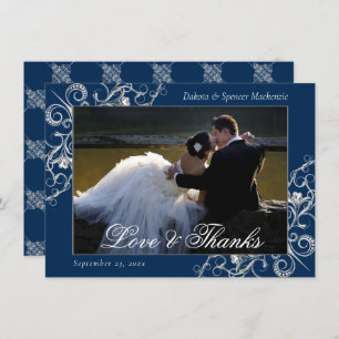 Carte De Remerciements Filigree Art déco   Marine Silver Photo Love et