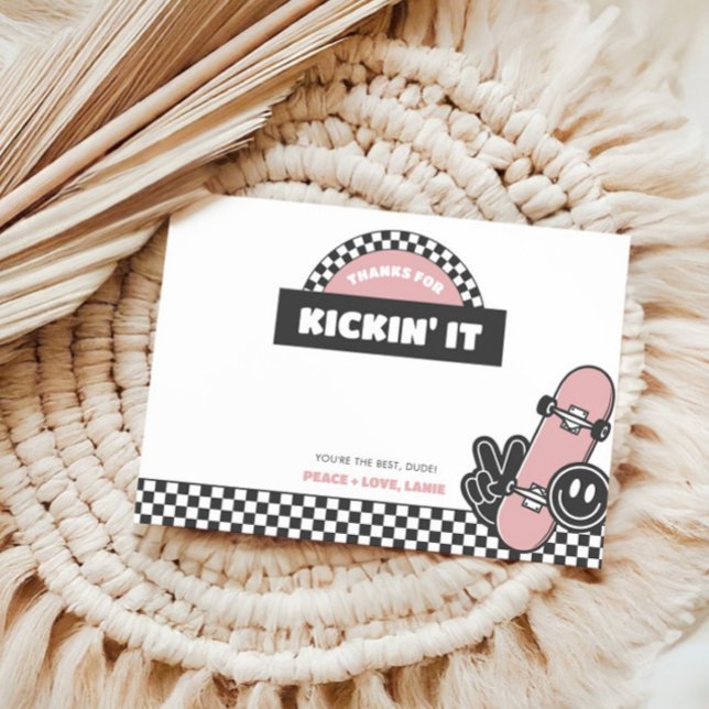 Carte De Remerciements Fille à carreaux skateboard groovy rad anniversair (Créateur téléchargé)