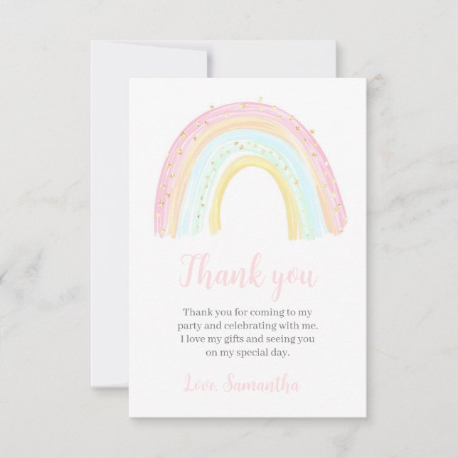 Carte De Remerciements Fille Anniversaire Arc-en-ciel Pastel (Devant)