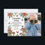 Carte De Remerciements Fille anniversaire avec coccinelle aquarelle magiq<br><div class="desc">Carte de remerciement photo de fête d'anniversaire de fille coccinelle magique super mignonne. Le design présente une photographie de l'enfant à l'anniversaire, des florales colorées et du feuillage vert et des accents en faux or, de petites coccinelles rouges mignonnes, des champignons et une petite maison de fée. Parfait pour le...</div>