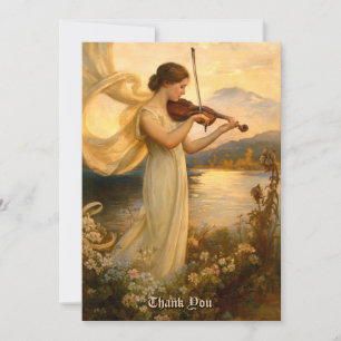 Carte De Remerciements Fille Art Nouveau jouant du violon parmi les fleur
