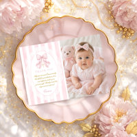 Fille au nœud rose élégant Baptême Photo Plat