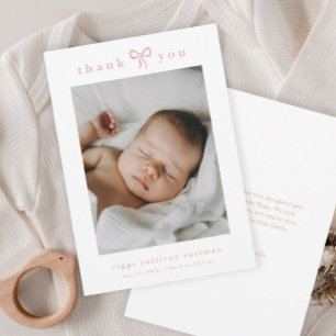 Carte De Remerciements Fille au Nœud Rose Simple Photo de Bébé