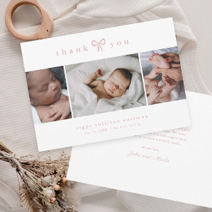 Carte De Remerciements Fille au noeud simple Photo Collage Bébé