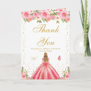 Carte De Remerciements Fille aux cheveux blonds à fleurs roses Sweet Sixt