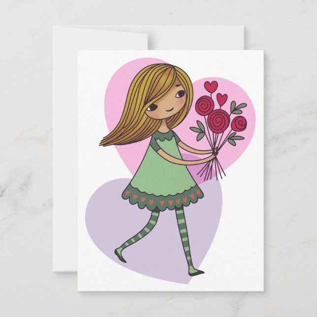 Carte De Remerciements Fille aux fleurs (Devant)