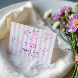 Carte De Remerciements Fille aux rayures roses côtières mer bientôt bébé