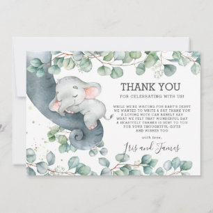 Carte De Remerciements Fille Baby shower d'éléphant rustique chic