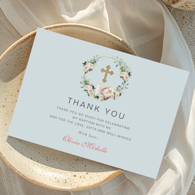 Carte De Remerciements Fille Baptême Christening Floral Photo (Créateur téléchargé)