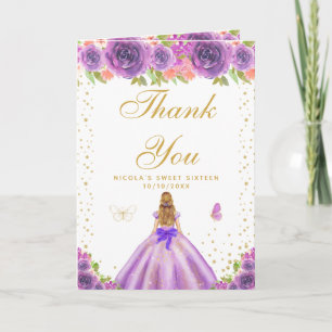 Carte De Remerciements Fille Blonde aux Fleurs Violettes Sweet Sixteen