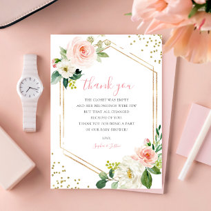 Carte De Remerciements Fille Blush or rose Baby shower Floral Boho Rose
