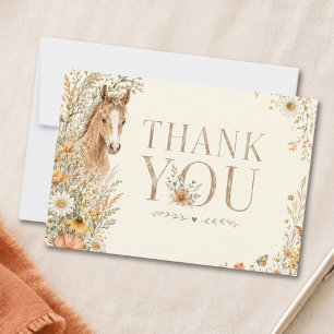 Carte De Remerciements Fille Boho Fête d'anniversaire Cheval Fleur Orange
