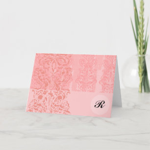 Carte De Remerciements Fille brillante rose Damas Monogramme initial Note