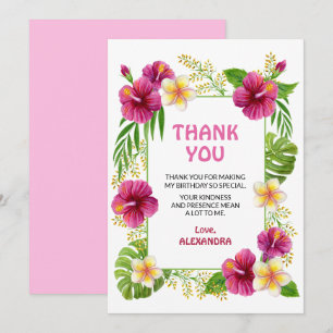 Carte De Remerciements Fille d'anniversaire aquarelle tropical rose luau