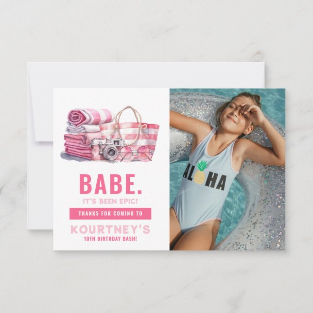 Carte De Remerciements Fille d'anniversaire BABE Pink Pool Party  (Devant)