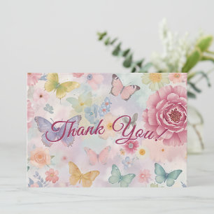 Carte De Remerciements Fille d'anniversaire papillon floral rose pastel F