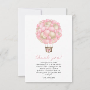 Carte De Remerciements Fille de Baby Shower Montgolfière Rose